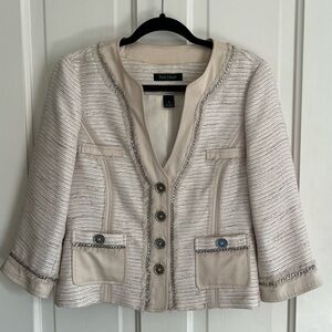 White House Black Market Cream Blazer Silver Chain Cropped Medium Sz 8